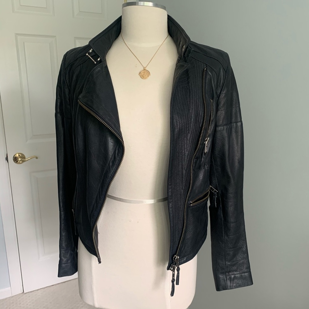Navy Blue Leather Jacket